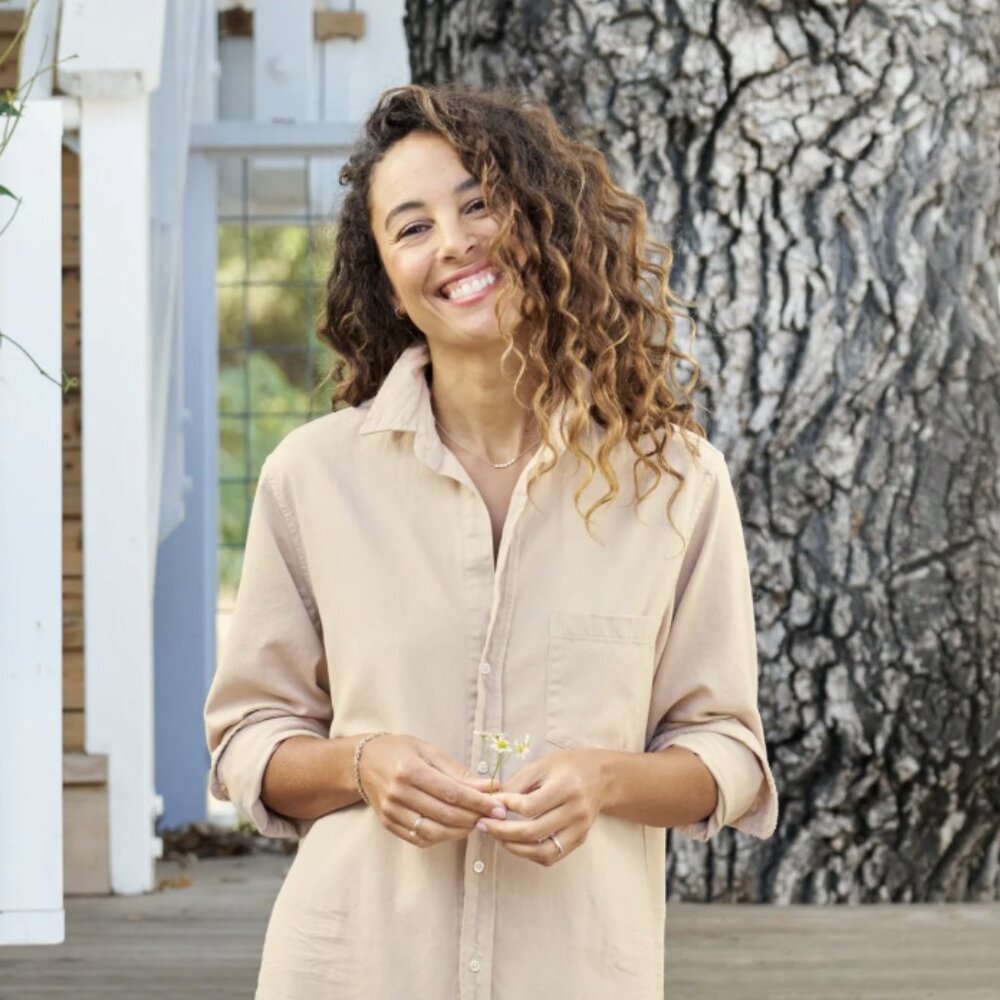 Frank & Eileen Eileen Button-Up Shirt Famous Denim Size: M Sand - Picture 2 of 16